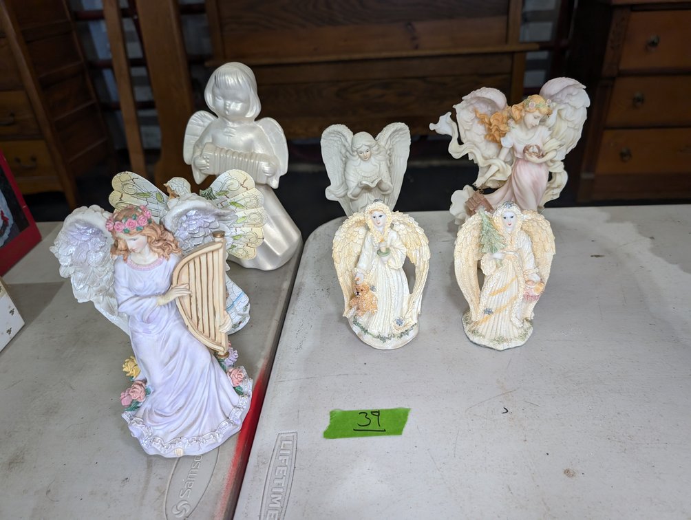 6 Decorative Angel Figurines Including Accordion & Harp Players
