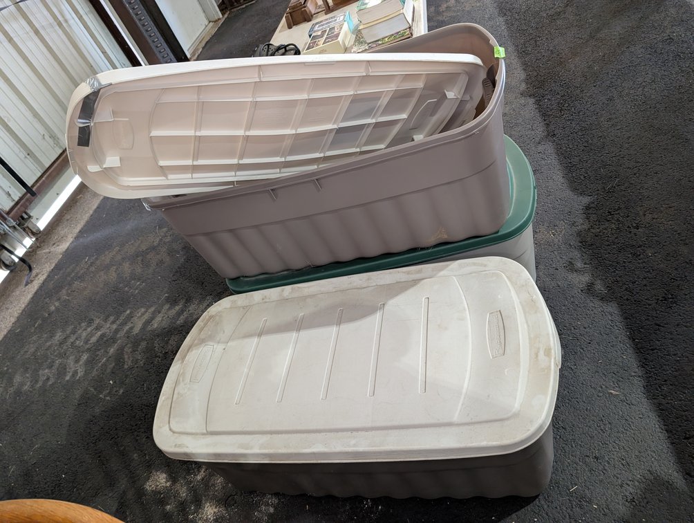 3 Large Rubbermaid Heavy-Duty Storage Totes with Lids