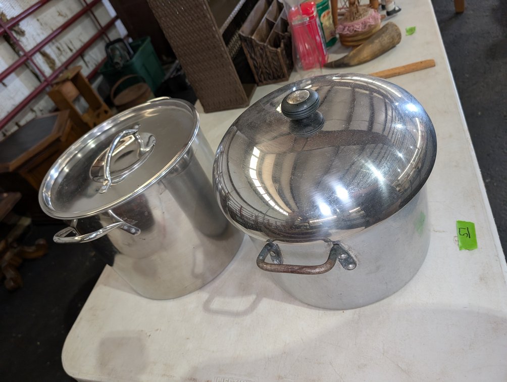 Pair of Large Heavy-Duty Stainless Steel Stock Pots with Lids