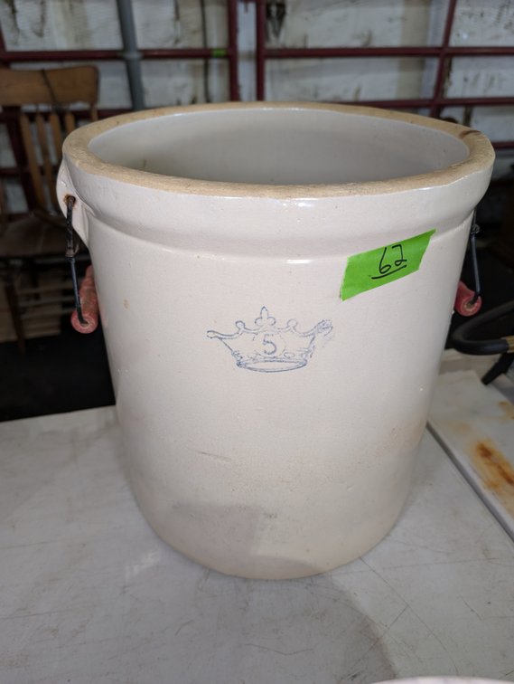 Robinson Ransbottom Pottery (RRP Co.) No. 5 Crown Stoneware Crock with Bale Handles