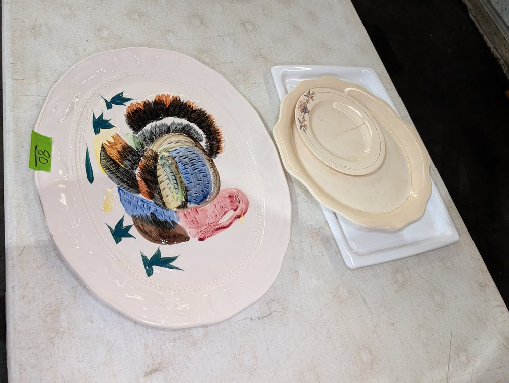 Large Thanksgiving Ceramic Turkey Platter with Assorted Serving Trays