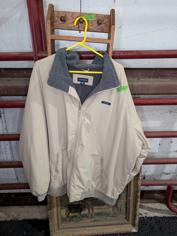 Lands' End Men's Beige / Tan Fleece-Lined Zip Jacket (Size XXL Tall)