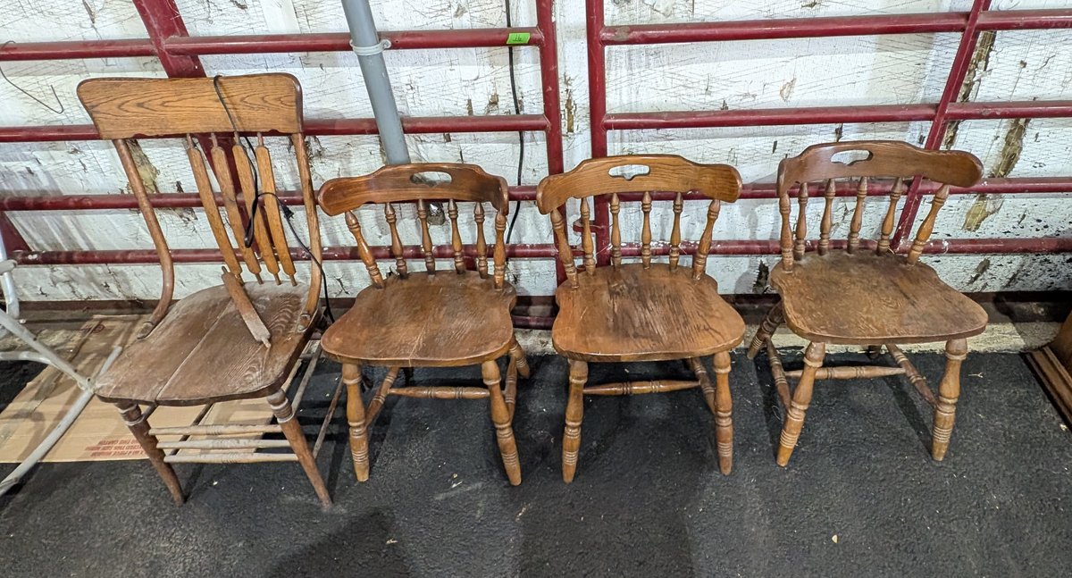 Set of 3 Vintage Oak Captain's / Dining Chairs & 1 High-Back Pressed Oak Chair