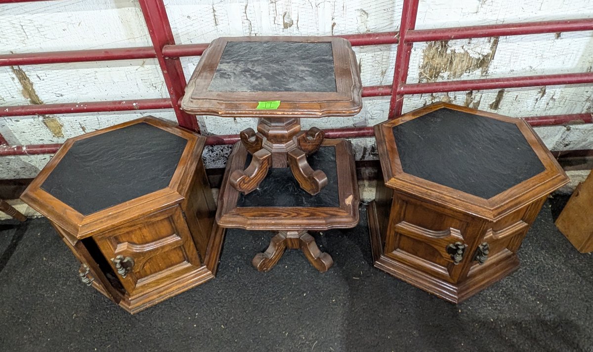 Hexagonal & Tiered Oak Side Tables with Slate Tops