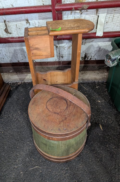 Wooden Smoking Stand with Ashtray Insert & Green Wooden Stave Bucket
