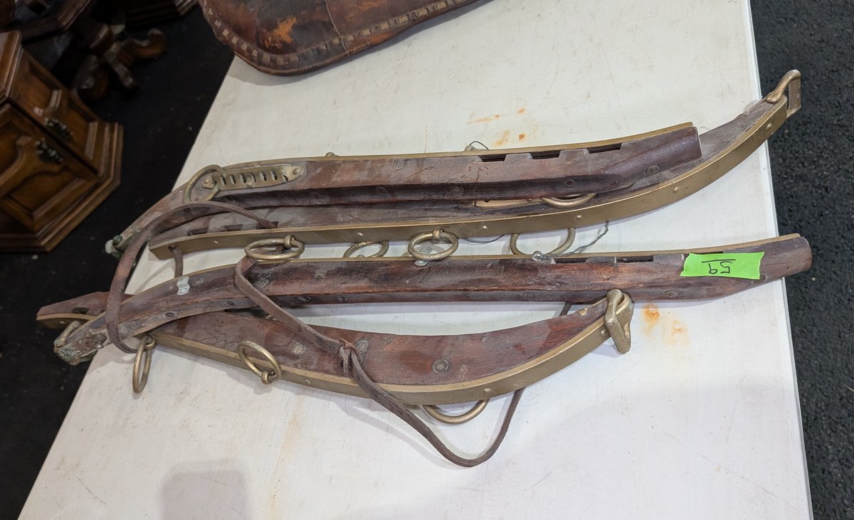 Pair of Antique Wooden Horse Harness Hames with Brass Hardware