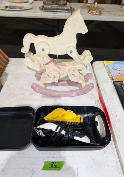 Electric Hair Trimmer Set with Accessories & (2) Wooden Rocking Horse Statuettes