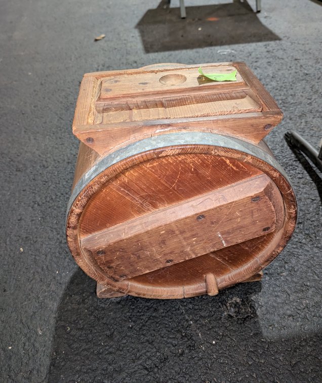 Antique Wooden Barrel Butter Churn with Crank Handle & Stand