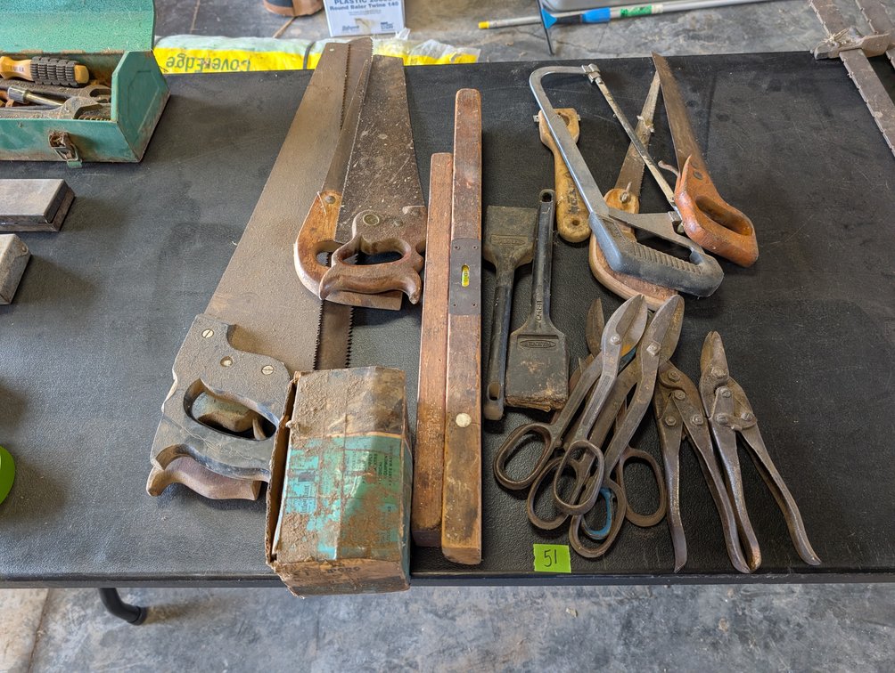 Hand Saw & Carpentry Tool Lot (Saws, Level, Snips & Shears)