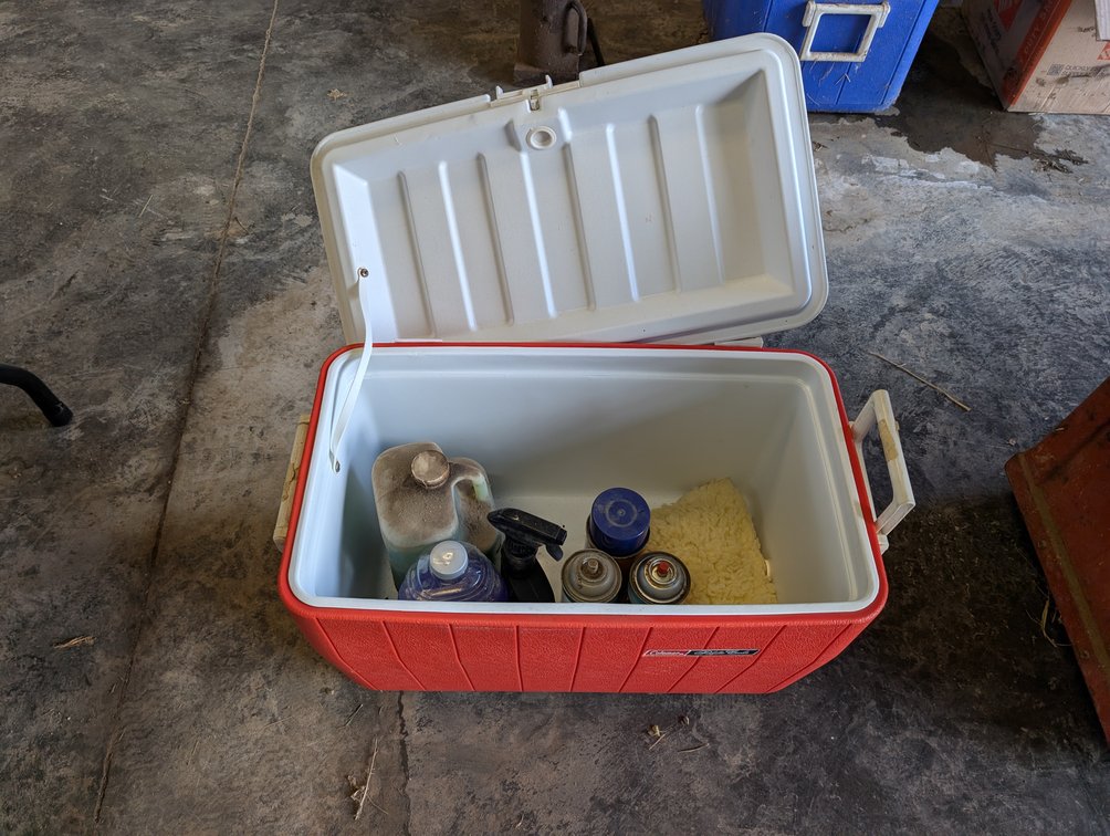 Coleman Cooler Filled with Auto & Maintenance Chemicals / Supplies