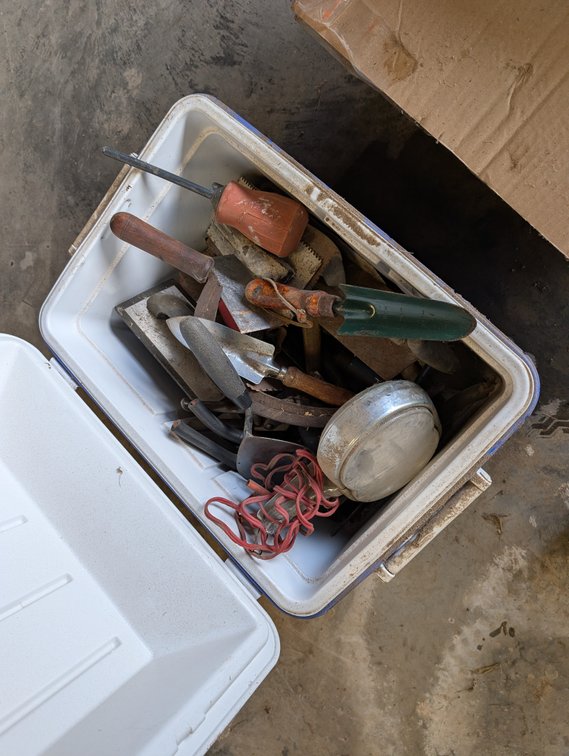 Cooler Tote with Assorted Garden Tools, Trowels & Light Fixture
