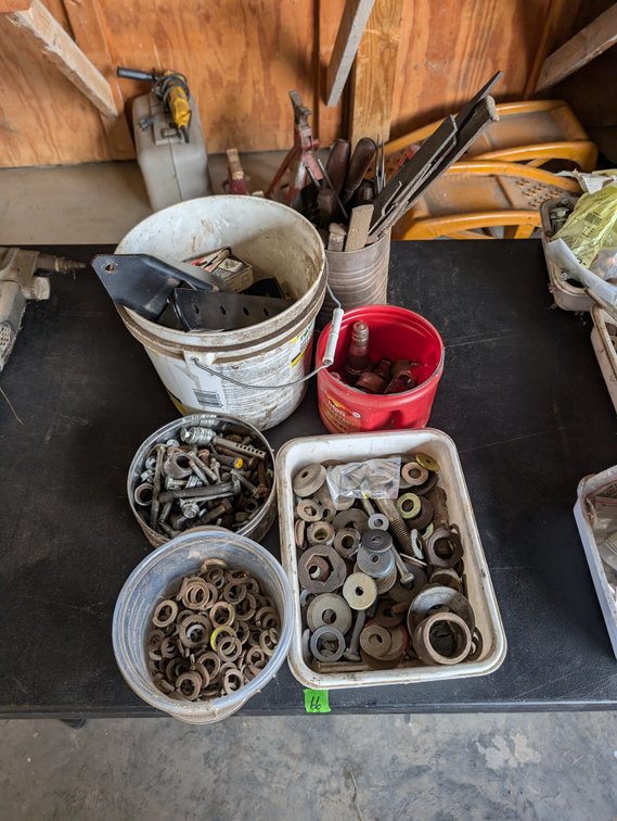 Multi-Container Shop Hardware Lot (Nuts, Bolts, Heavy Washers & Files)