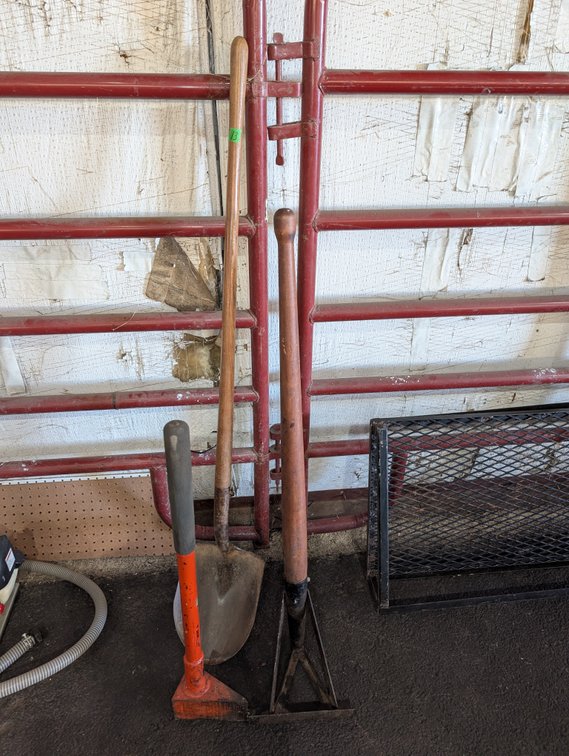 Group of Yard & Barn Tools (Shovel, Tamper, Scraper)