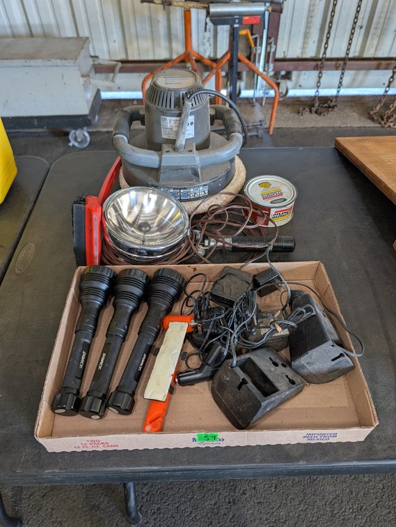 Electric Car Buffer, Spotlight, Flashlights & Charging Station Lot