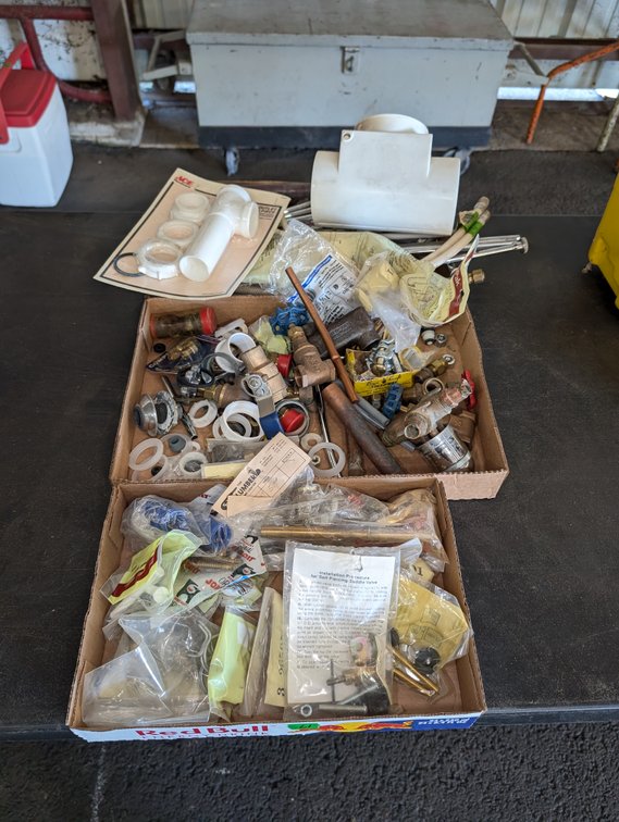 Flat Box Lots of Assorted Plumbing Fittings, Valves & Hardware