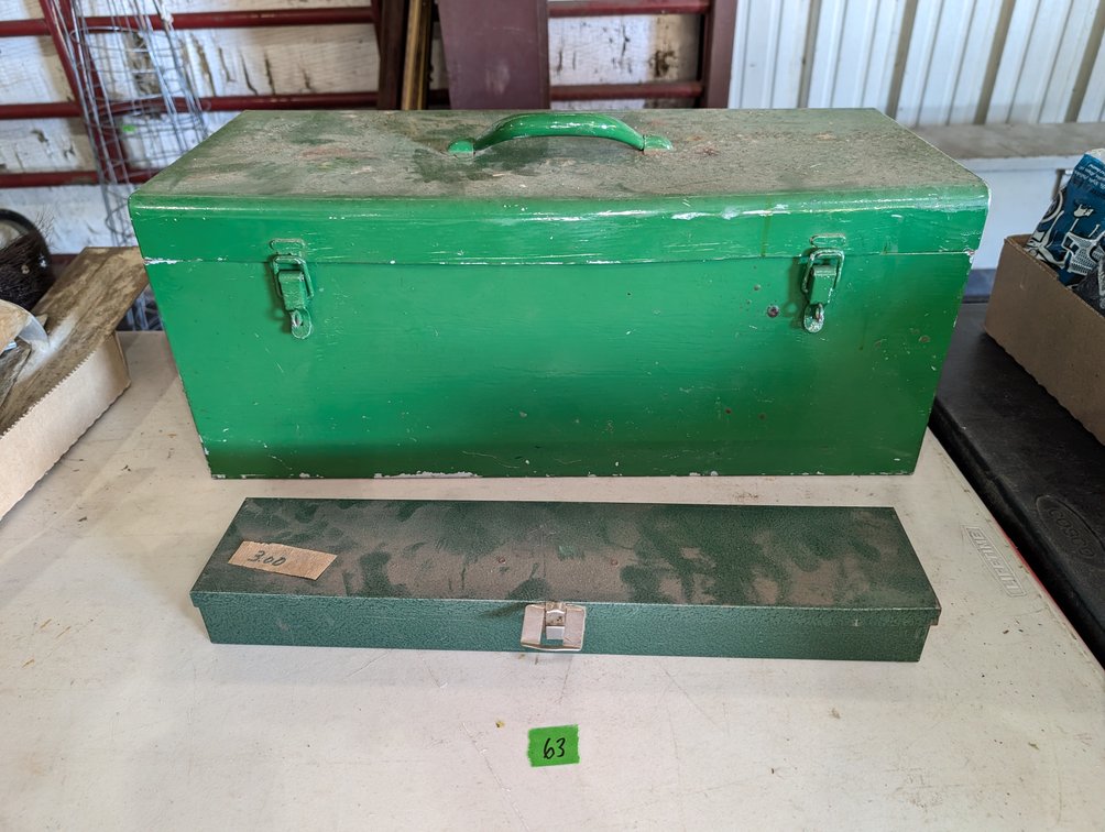 Pair of Green Metal Toolboxes (Large Chest & Long Utility Box)