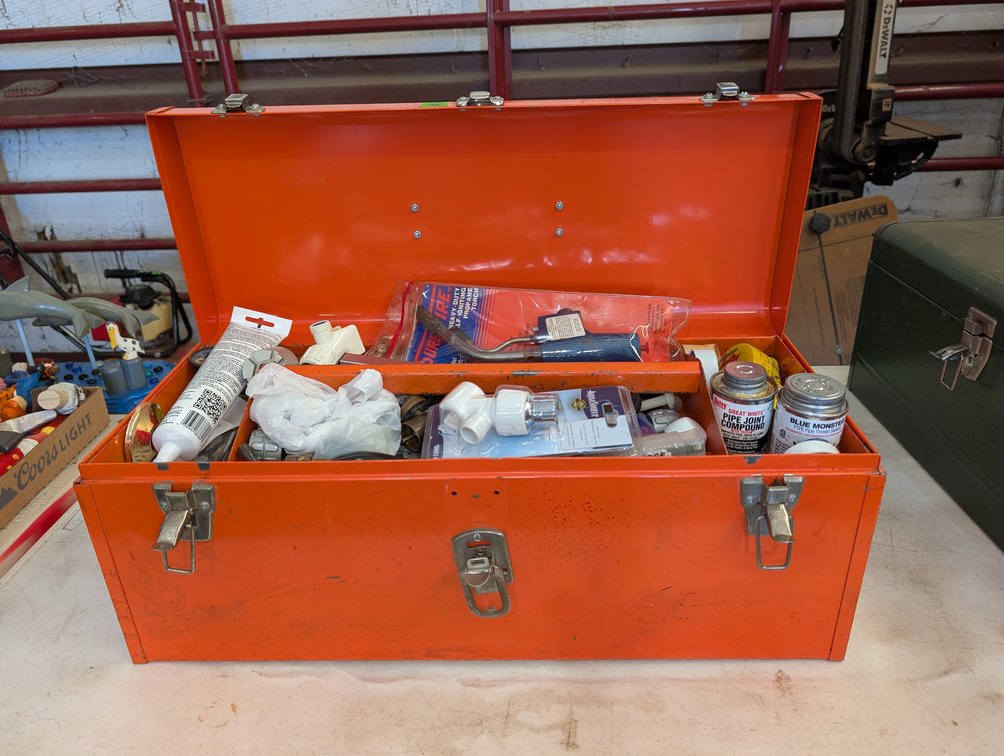 Heavy-Duty Metal Toolbox with Plumbing Supplies, Torch & Sealants