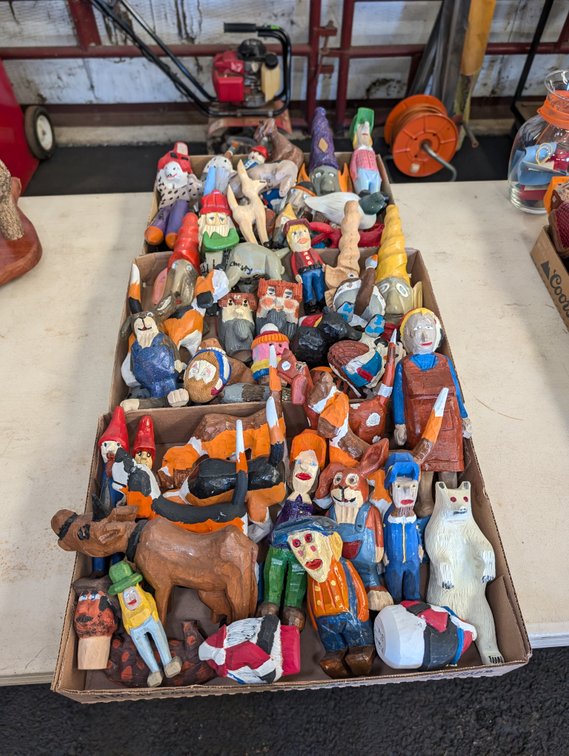 Flat Box Lot of Hand-Carved & Painted Wooden Folk Art Figures