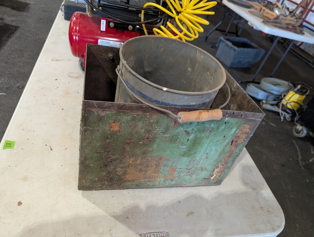 Green Painted Metal Tool Box with Metal Bucket