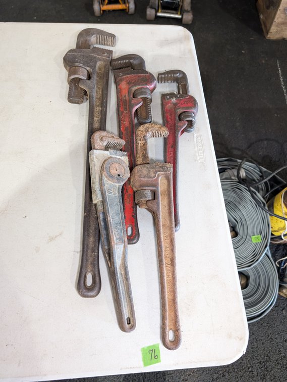 Group of Heavy-Duty Cast Iron Pipe Wrenches (Craftsman, Rigid, etc.)