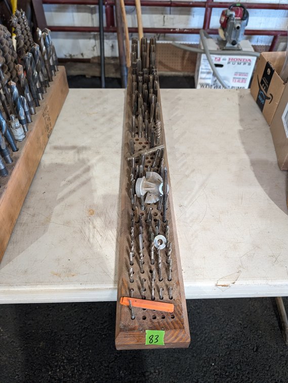 Custom Wooden Drill Stand Board Filled with Threading Taps & Machine Bits