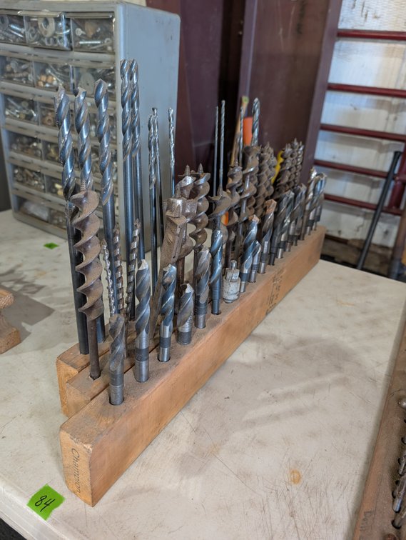 Wooden Stand with Assorted Large Masonry, Twist & Wood Auger Drill Bits