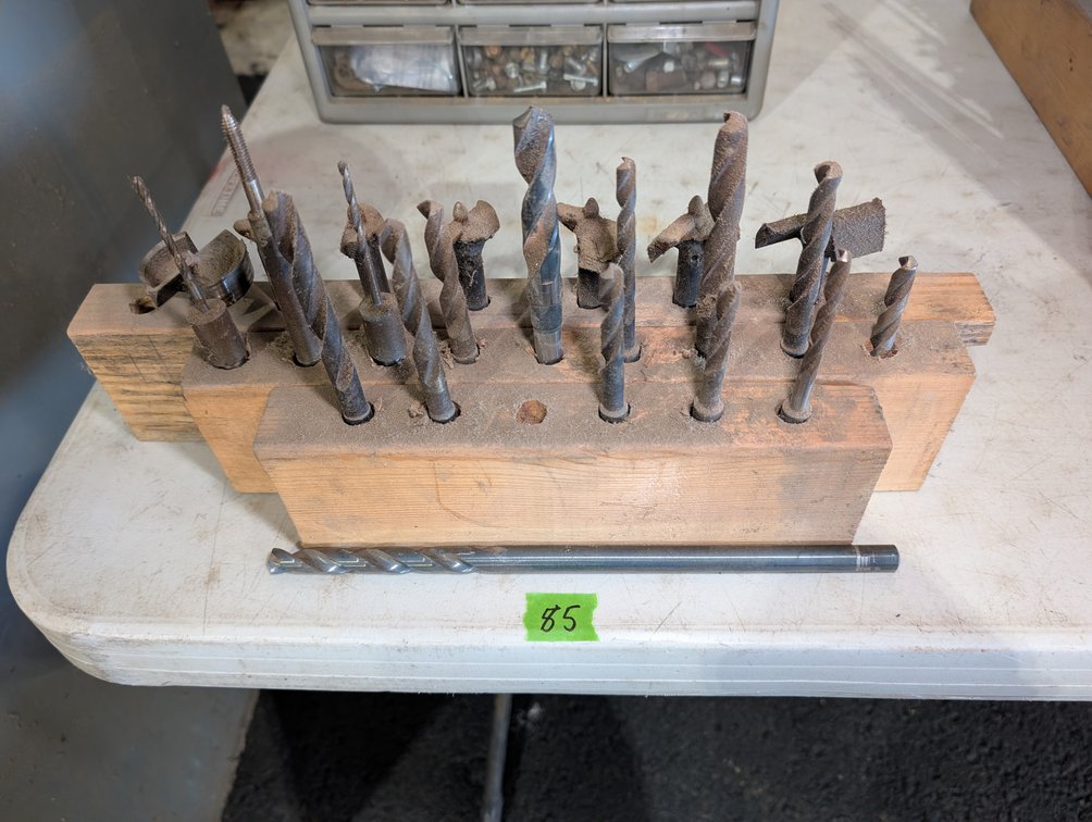 Wooden Block Stand with Assorted Woodworking & Spade Drill Bits