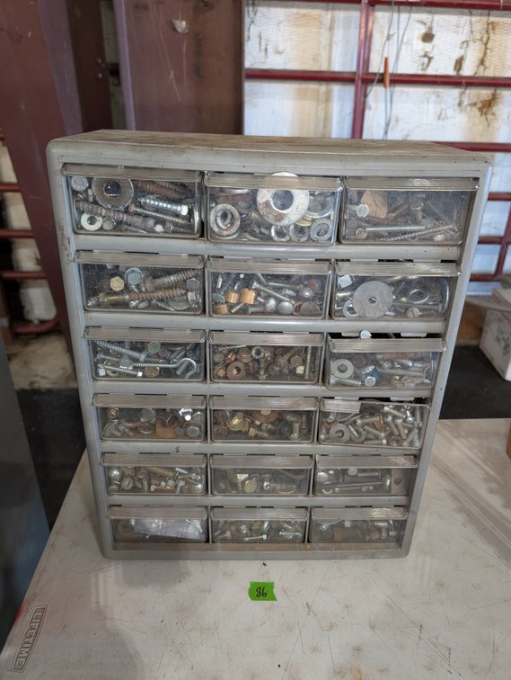 18-Drawer Plastic Hardware Storage Cabinet Filled with Nuts, Bolts & Washers