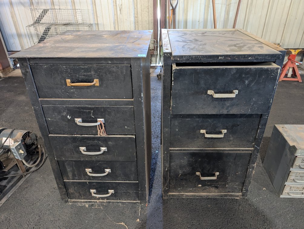 Pair of Black Painted Metal Storage Cabinets with Drawers
