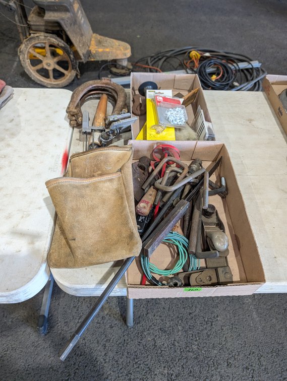Box Lots of Assorted Hand Tools, Leather Tool Pouch & Clamps