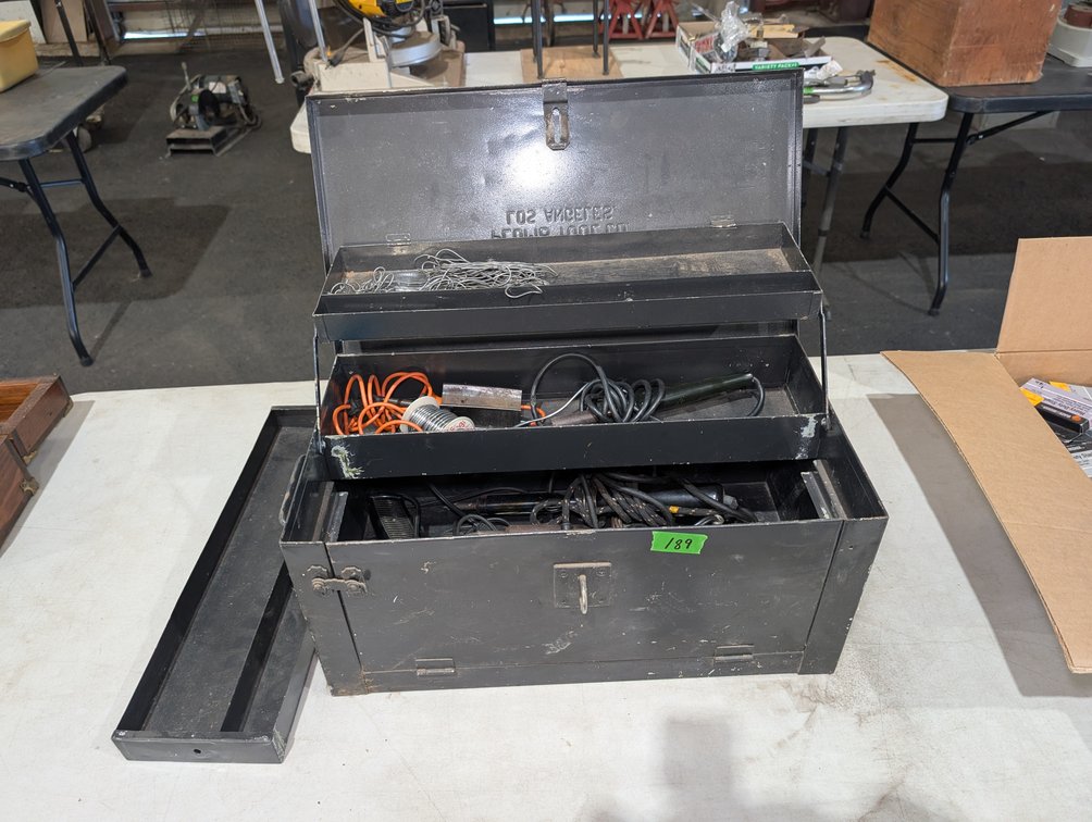 Black Cantilever Metal Toolbox with Soldering Irons & Electrical Supplies