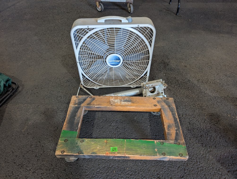 Lasko WeatherShield Box Fan & Wooden Furniture Dolly Lot