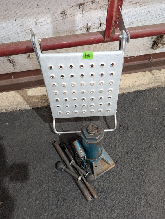 Blue Hydraulic Bottle Jack with Handles & Aluminum Step Stand Assembly