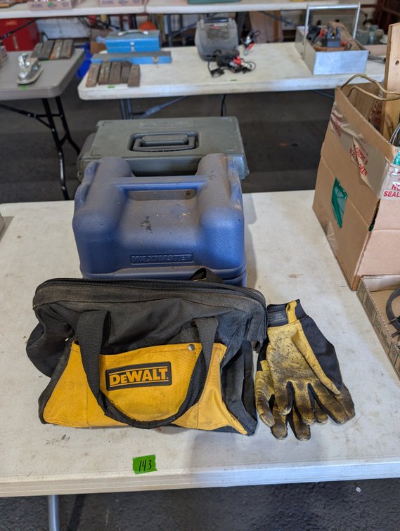 DeWalt Tool Bag with Work Gloves & Waxmaster Hard Storage Cases