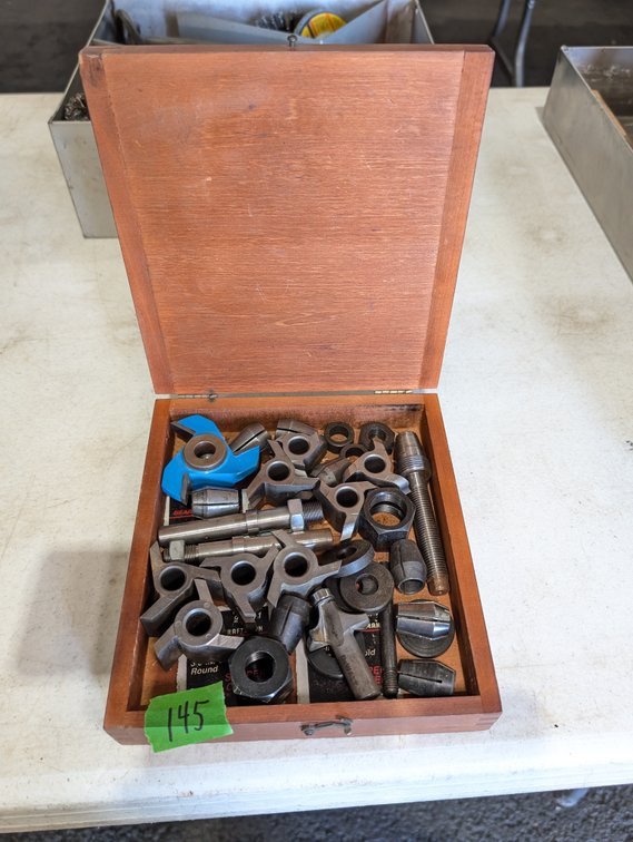 Wooden Box Set of Shaper Cutters, Router Bits & Machine Collets