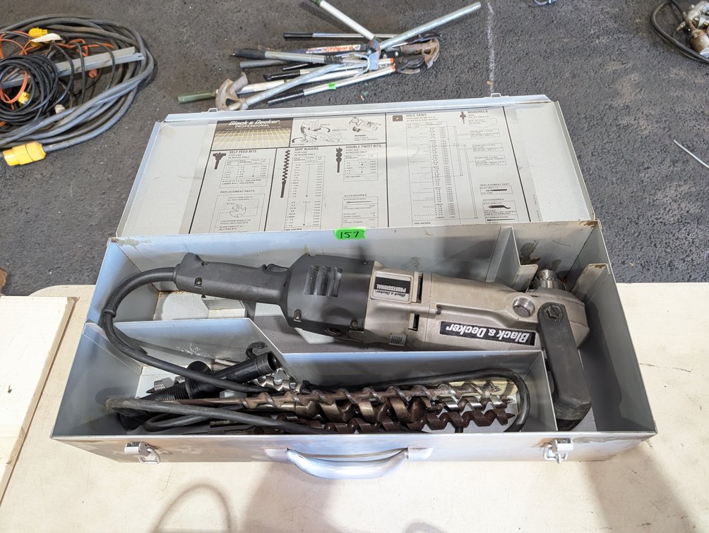 Black & Decker Professional Heavy Duty Right Angle Drill in Metal Case with Auger Bits