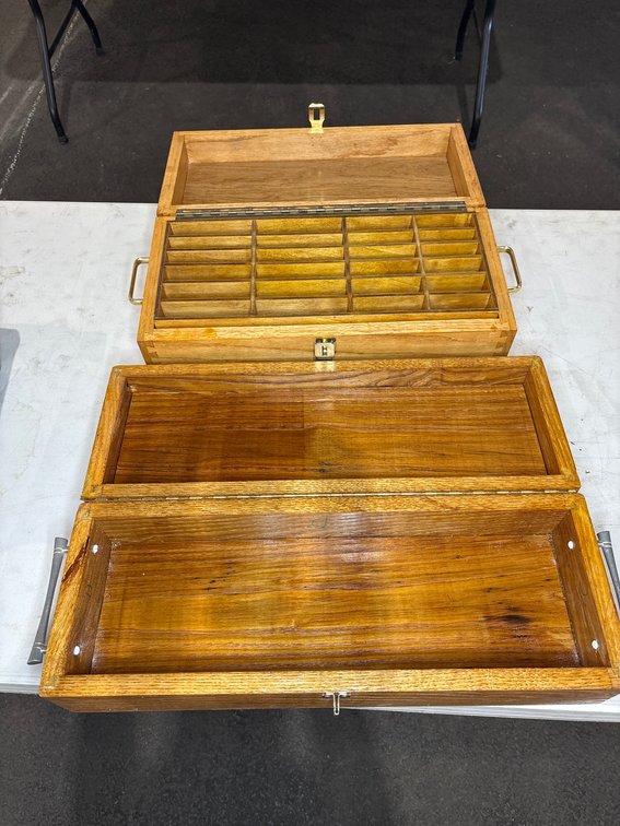 Pair of Custom Handcrafted Wooden Storage Cases with Divided Trays