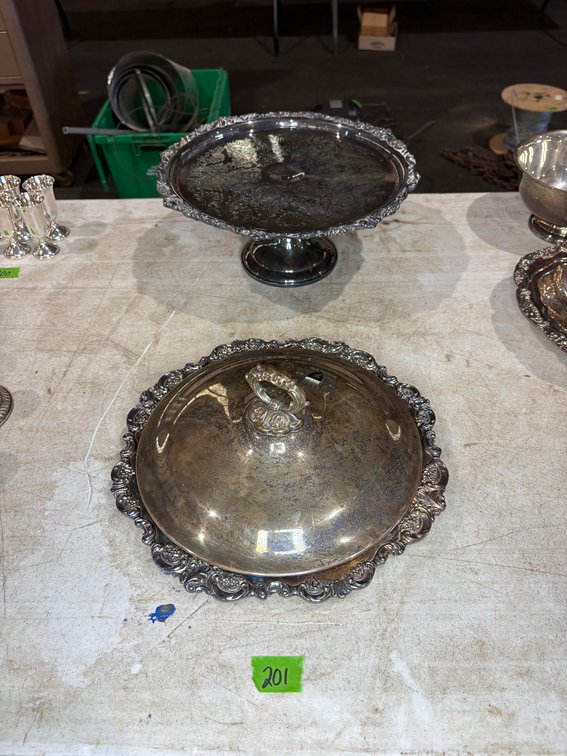 Vintage Silver Plated Pedestal Cake Stand & Covered Chafing Dish Set