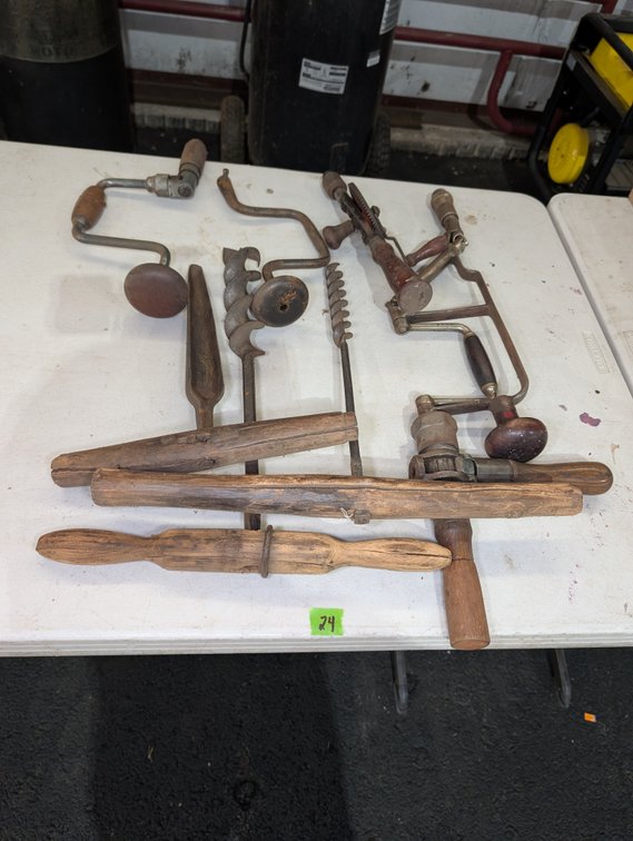 Vintage Hand Braces, Auger Bits, and Timber Framing Drills