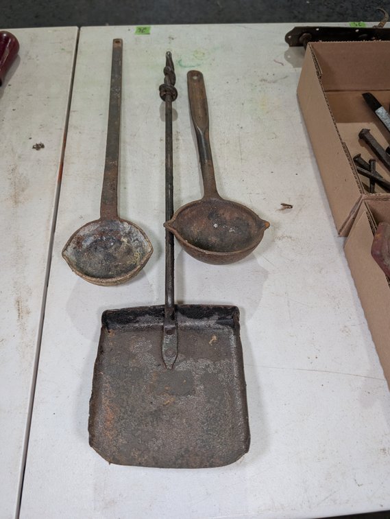Antique Cast Iron Foundry Ladles and Coal Shovel