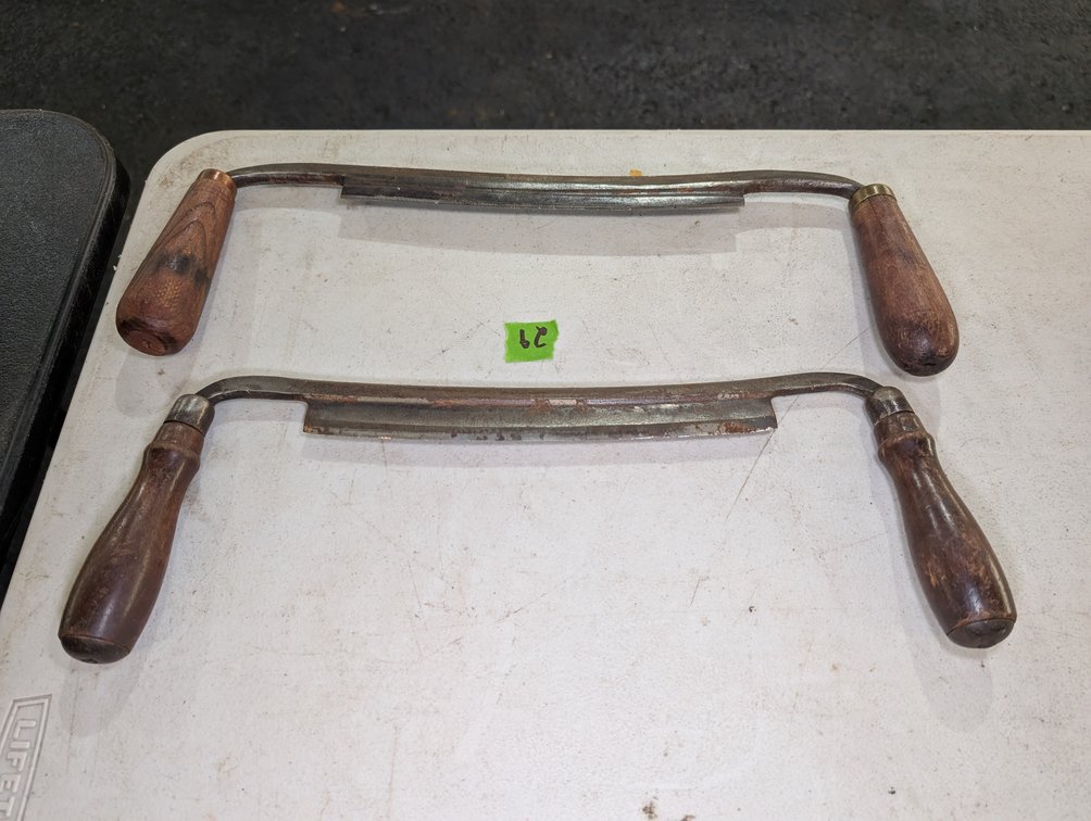 Pair of Antique Curved Draw Knives with Wooden Handles