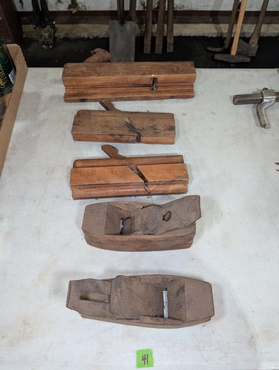 2 Antique Wooden Hand Planes & 3 Molding Planes