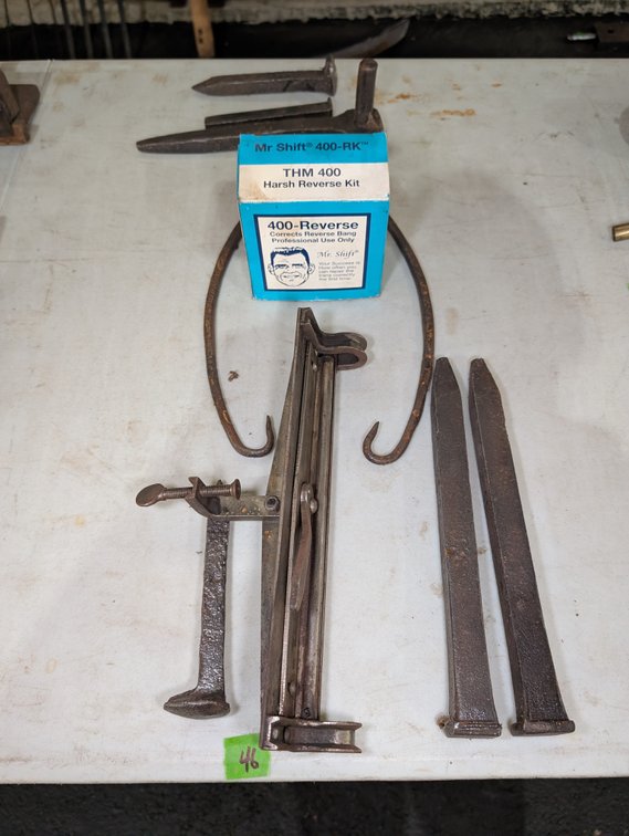 Vintage Saw Set Tool, Cold Chisels, Ice Tongs, Mr. Shift Box Kit, RR Spikes