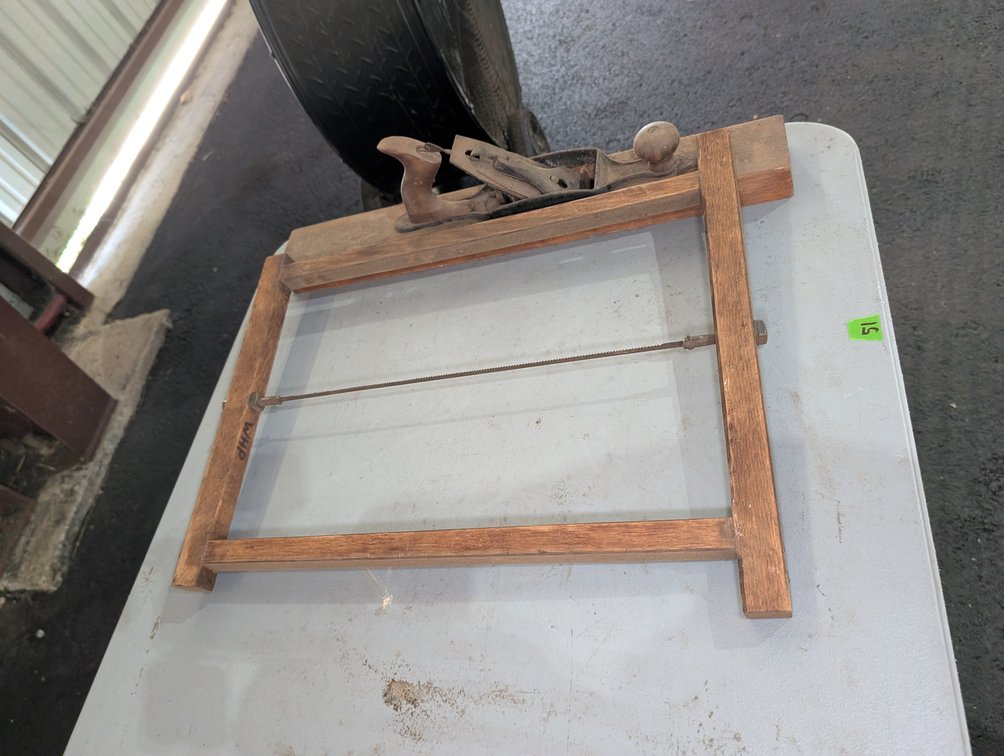 Vintage Wooden Frame Bow Saw and Transitional Hand Plane