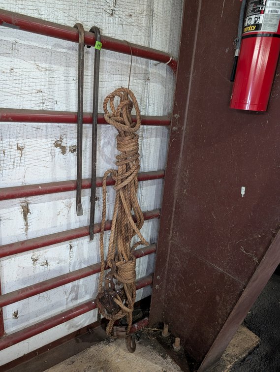 Vintage Block & Tackle Hoist with Rope and Pry Bars