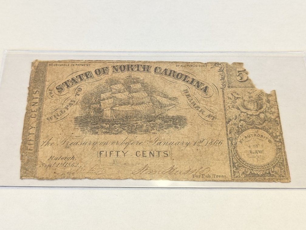 1866 North Carolina 50 Cent Note