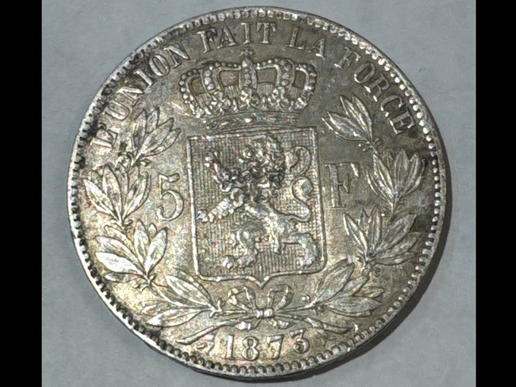 1873 Belgium Silver 5 Francs