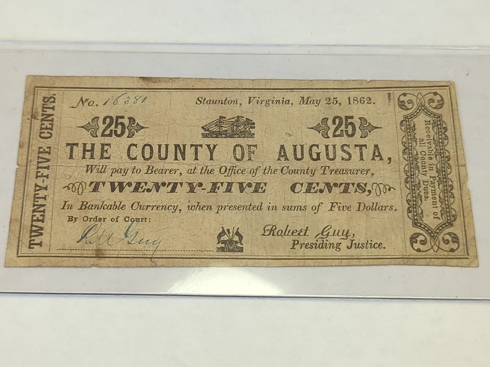 1862 Staunton VA 75 Cent Note