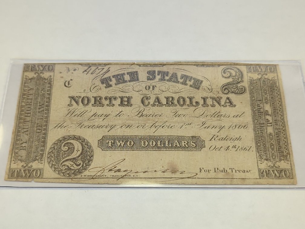 1861 North Carolina $2 Note