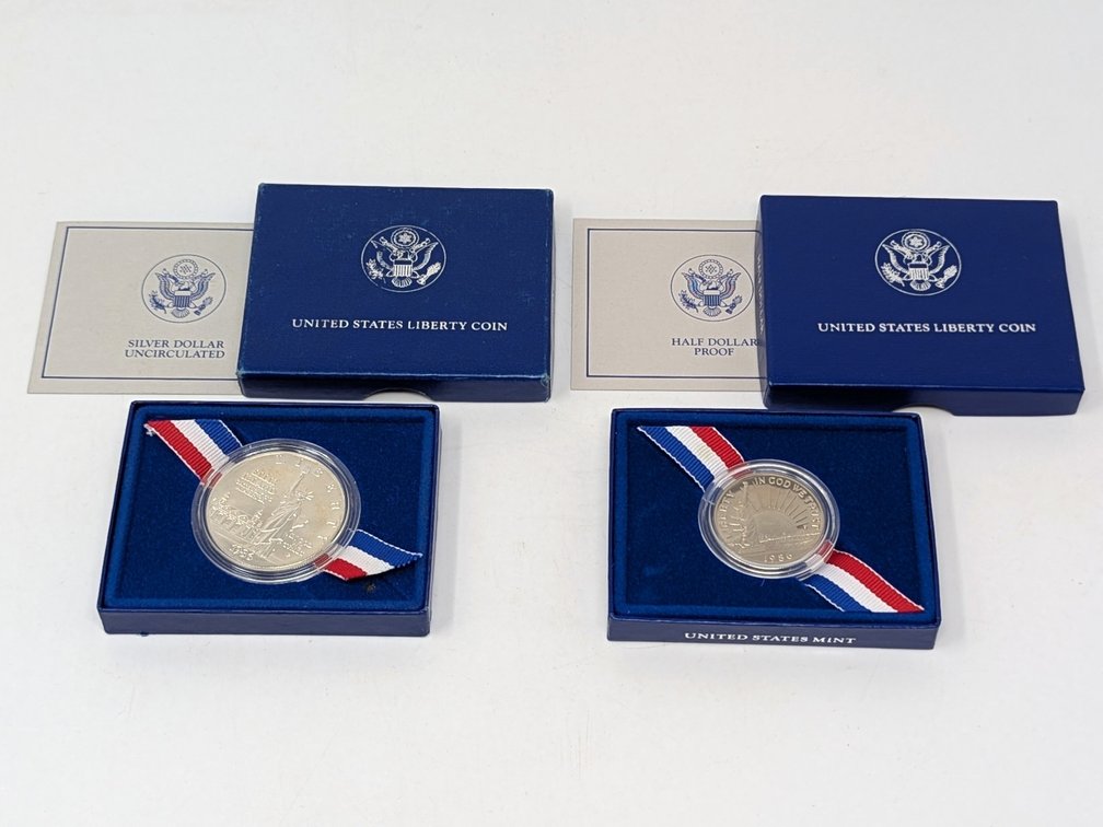 1986 Liberty Unc Silver Dollar & Proof Half